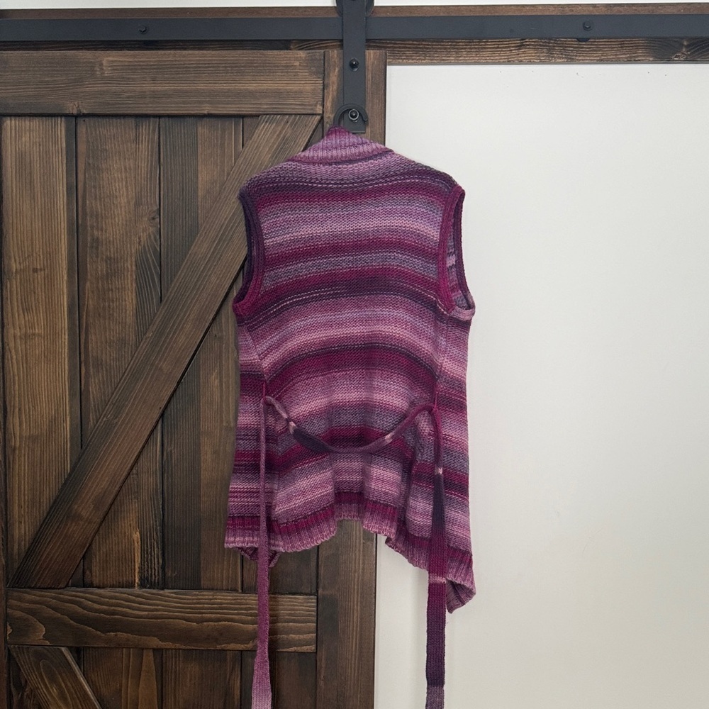 Putorti Made In Canada Striped Wool Blend Knit Vest with Tie-Front - Picture 5 of 7